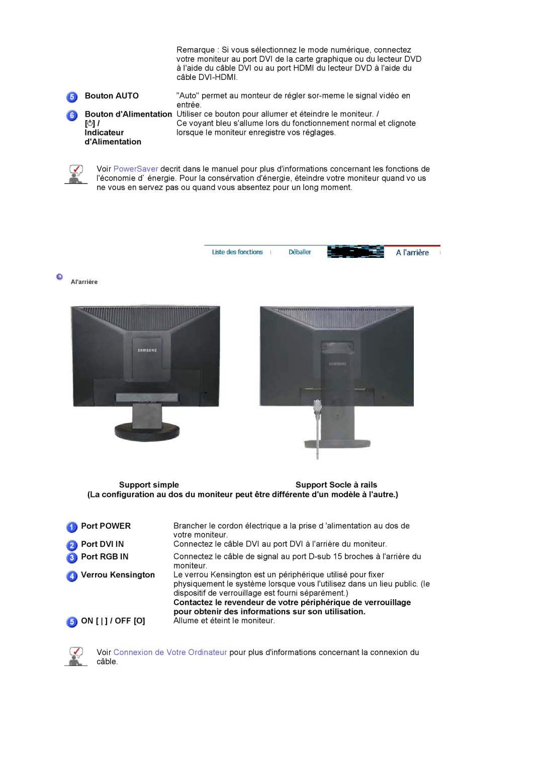 Samsung LS19HAWCSQ/EDC manual Bouton Auto, Indicateur, DAlimentation, Dispositif de verrouillage est fourni séparément 