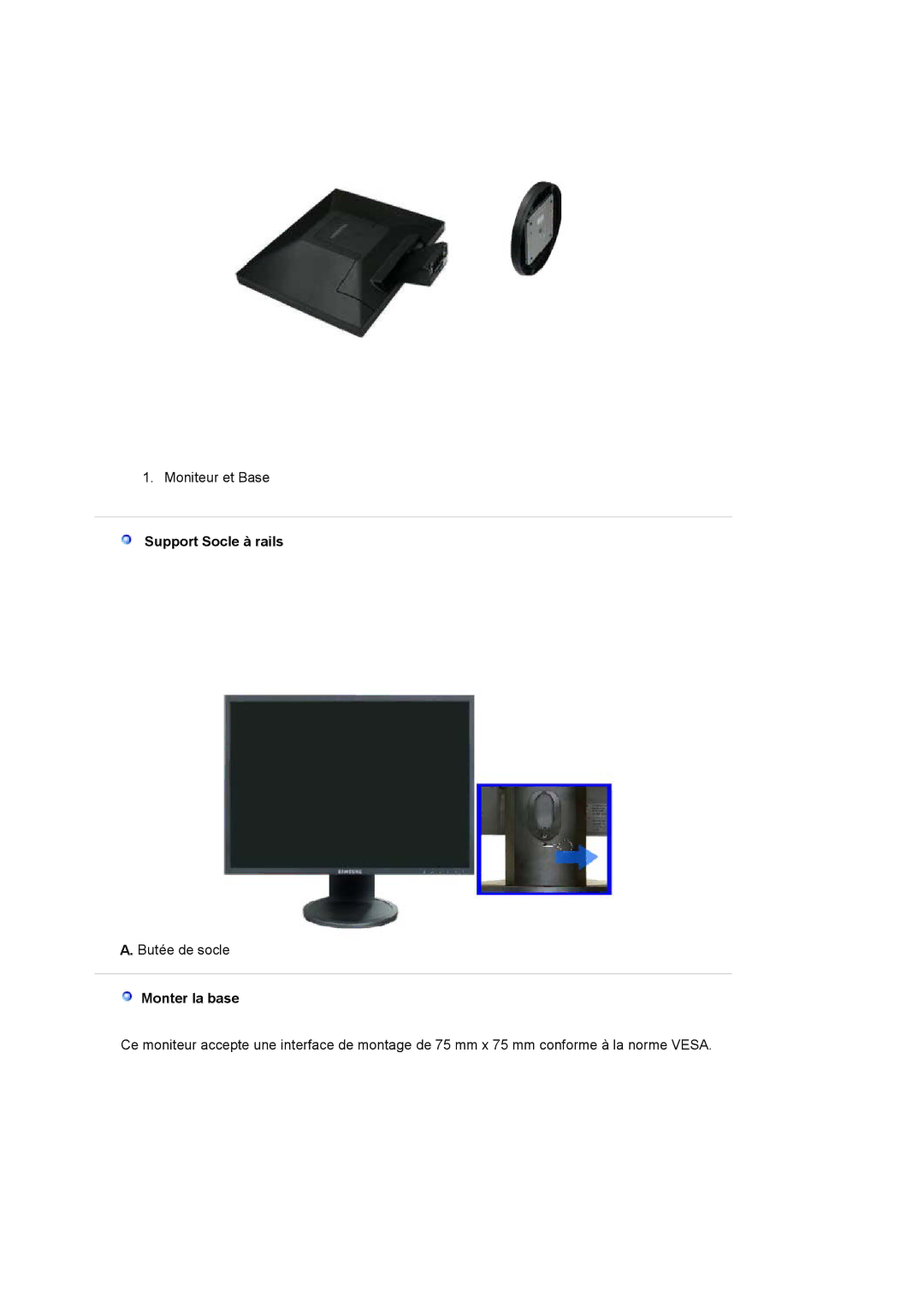 Samsung LS19HAWCSH/EDC, LS19HAWCSQ/EDC manual Support Socle à rails, Monter la base 