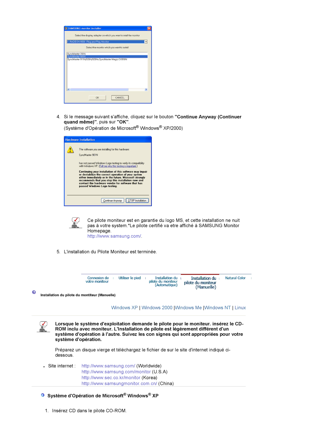 Samsung LS19HAWCSH/EDC, LS19HAWCSQ/EDC manual Système dOpération de Microsoft Windows XP 