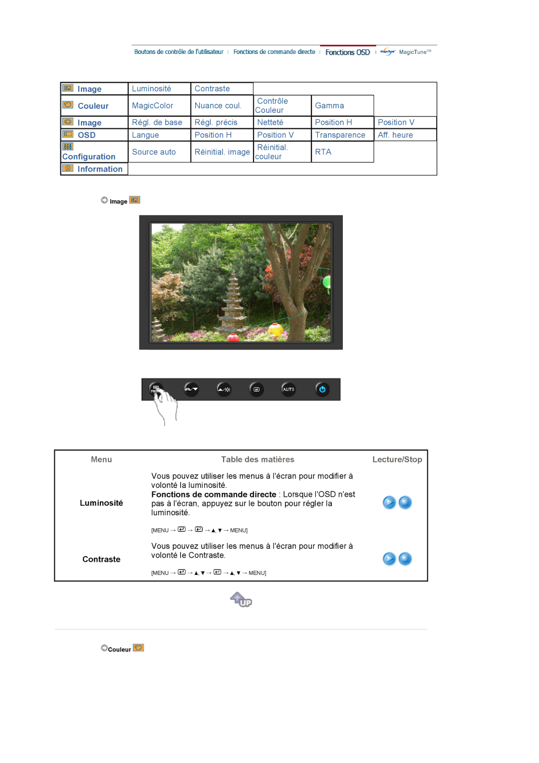 Samsung LS19HAWCSH/EDC, LS19HAWCSQ/EDC manual Luminosité Contraste, Table des matières Lecture/Stop 