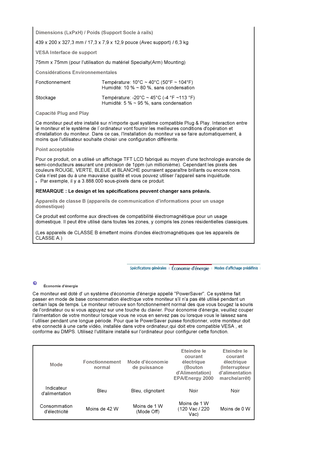 Samsung LS19HAWCSH/EDC, LS19HAWCSQ/EDC manual Dimensions LxPxH / Poids Support Socle à rails 