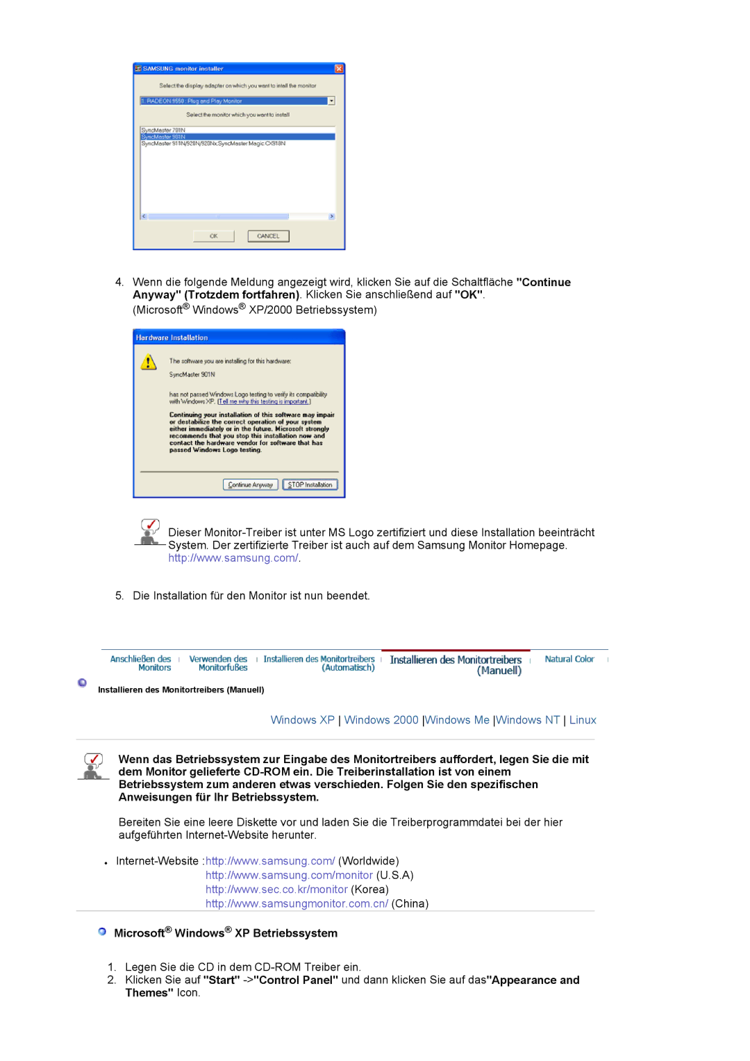 Samsung LS19HAWCSH/EDC, LS19HAWCSQ/EDC manual Microsoft Windows XP Betriebssystem 