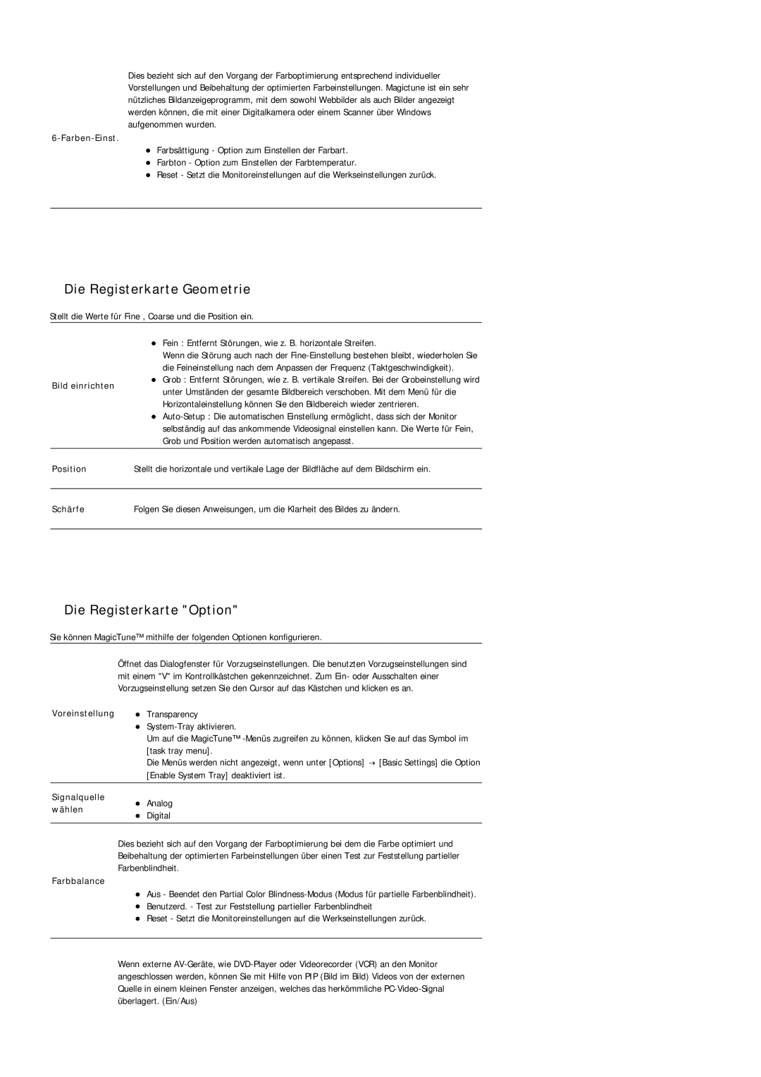 Samsung LS19HAWCSQ/EDC, LS19HAWCSH/EDC manual Die Registerkarte Geometrie 