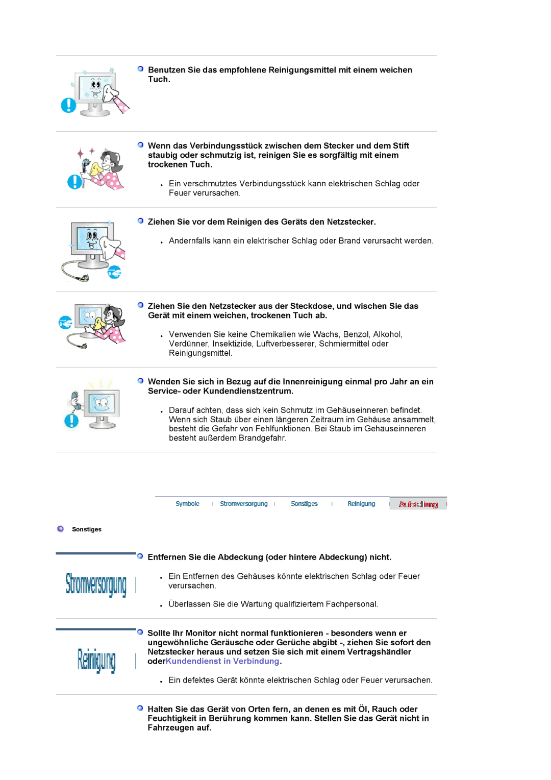 Samsung LS19HAWCSH/EDC, LS19HAWCSQ/EDC manual Ziehen Sie vor dem Reinigen des Geräts den Netzstecker 