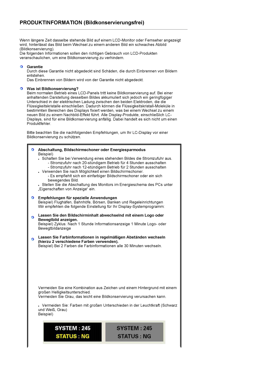 Samsung LS19HAWCSQ/EDC manual Garantie, Was ist Bildkonservierung?, Abschaltung, Bildschirmschoner oder Energiesparmodus 