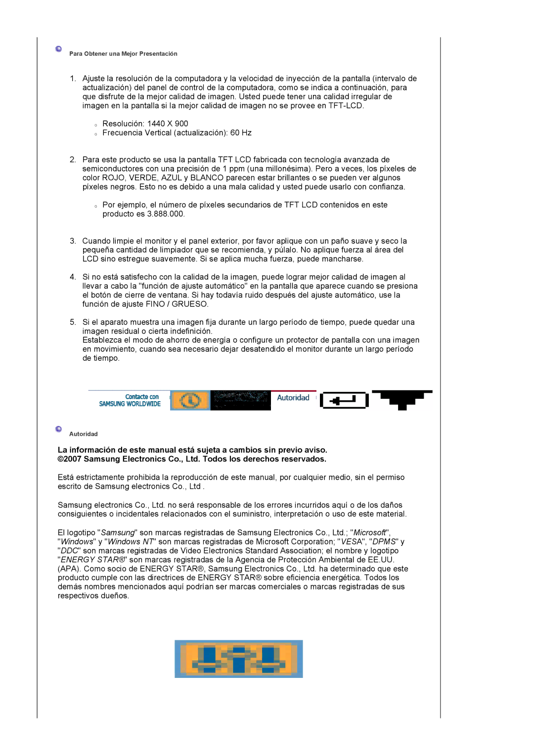 Samsung LS19HAWCSH/EDC, LS19HAWCSQ/EDC manual Para Obtener una Mejor Presentación 