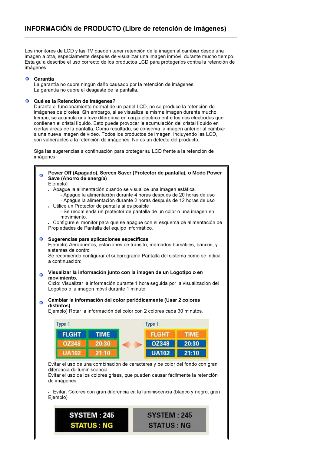 Samsung LS19HAWCSH/EDC manual Garantía, Qué es la Retención de imágenes?, Sugerencias para aplicaciones específicas 