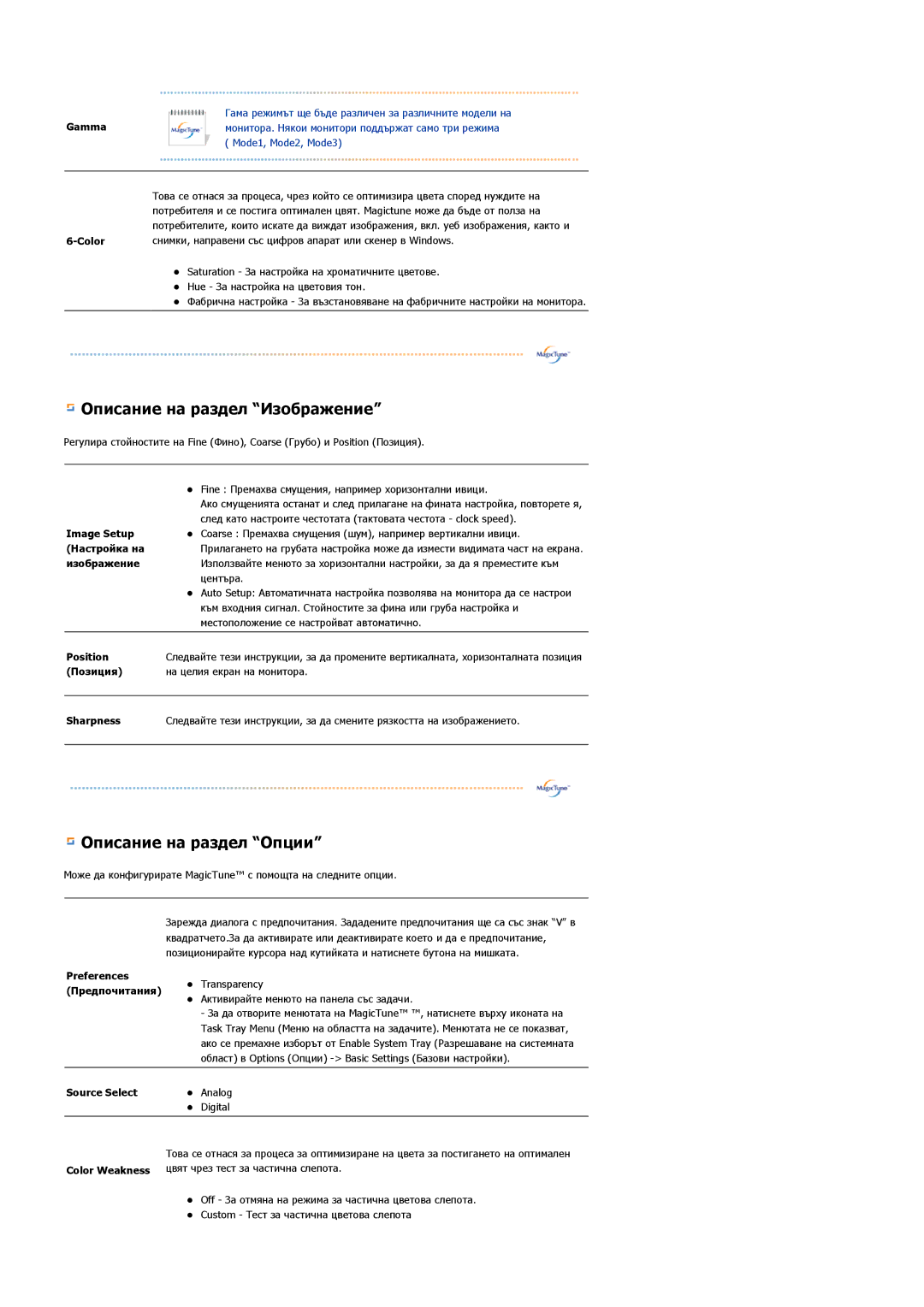 Samsung LS19HAWCSH/EDC, LS19HAWCSQ/EDC manual Описание на раздел Изображение 