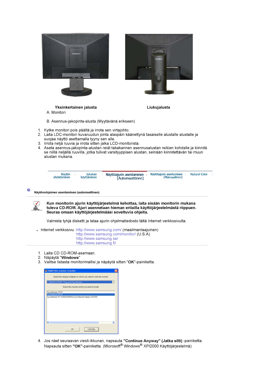 Samsung LS19HAWCSQ/EDC, LS19HAWCSH/EDC manual Yksinkertainen jalusta Liukujalusta 