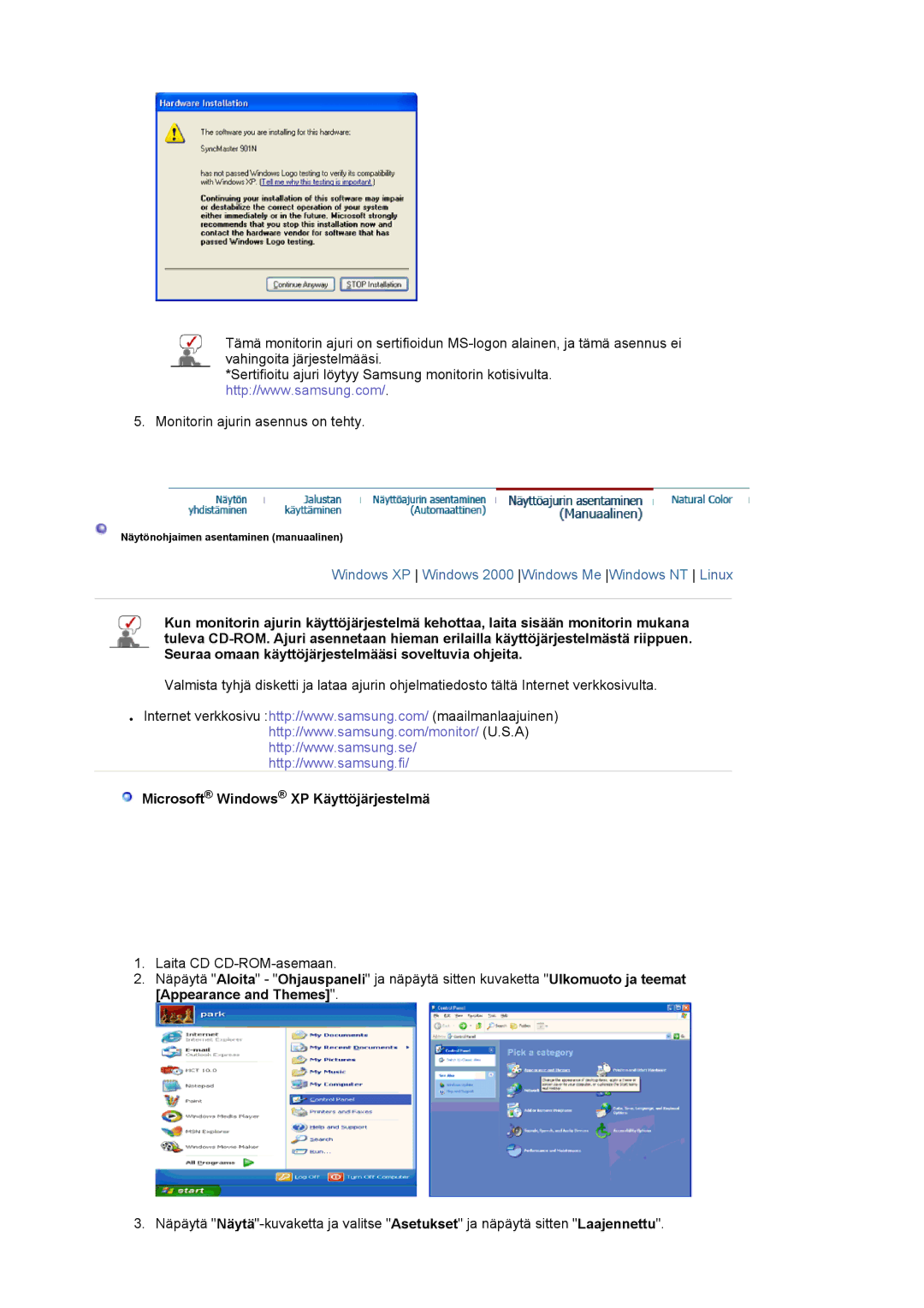 Samsung LS19HAWCSH/EDC, LS19HAWCSQ/EDC manual Microsoft Windows XP Käyttöjärjestelmä 