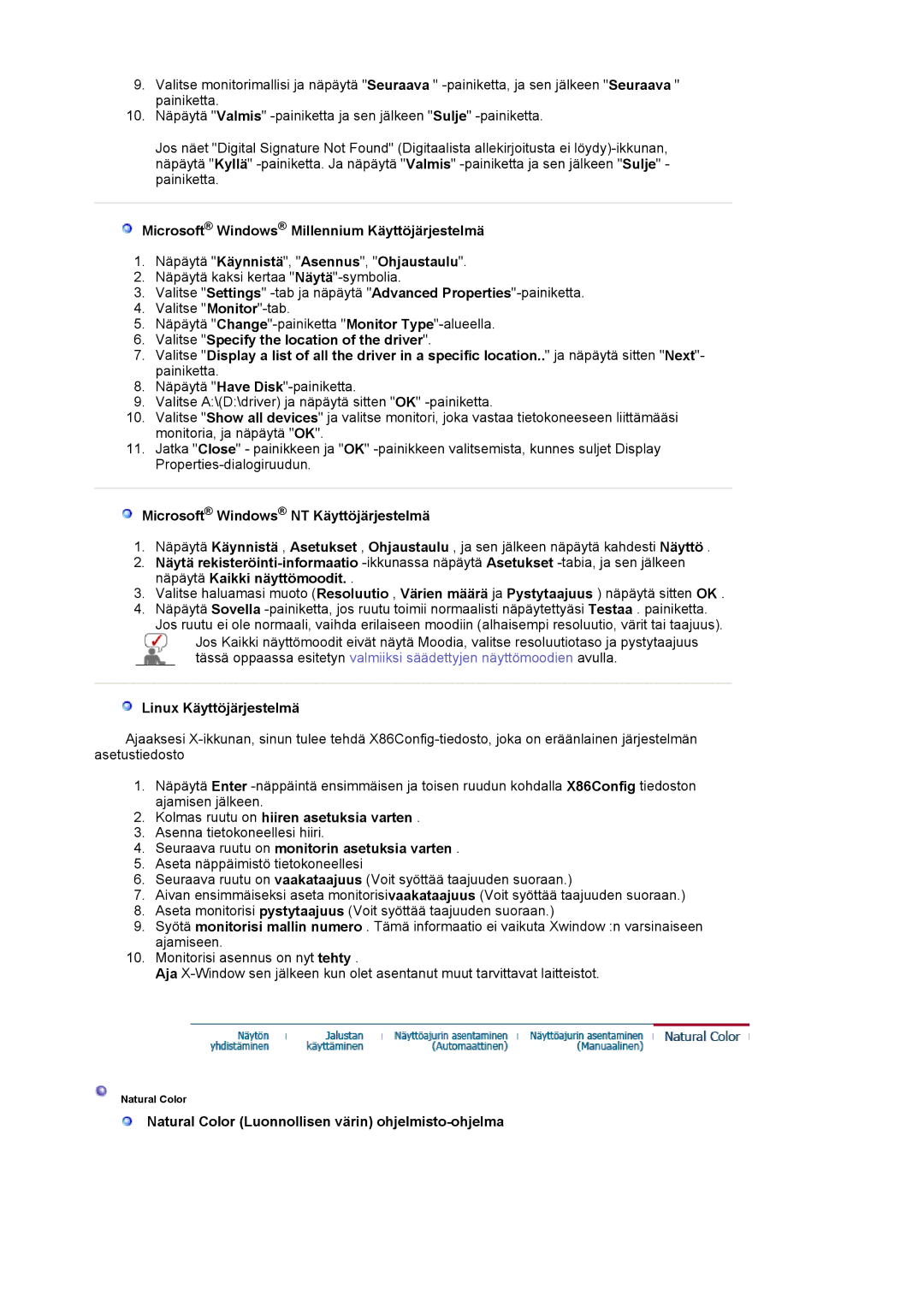 Samsung LS19HAWCSQ/EDC, LS19HAWCSH/EDC manual Microsoft Windows NT Käyttöjärjestelmä, Linux Käyttöjärjestelmä 