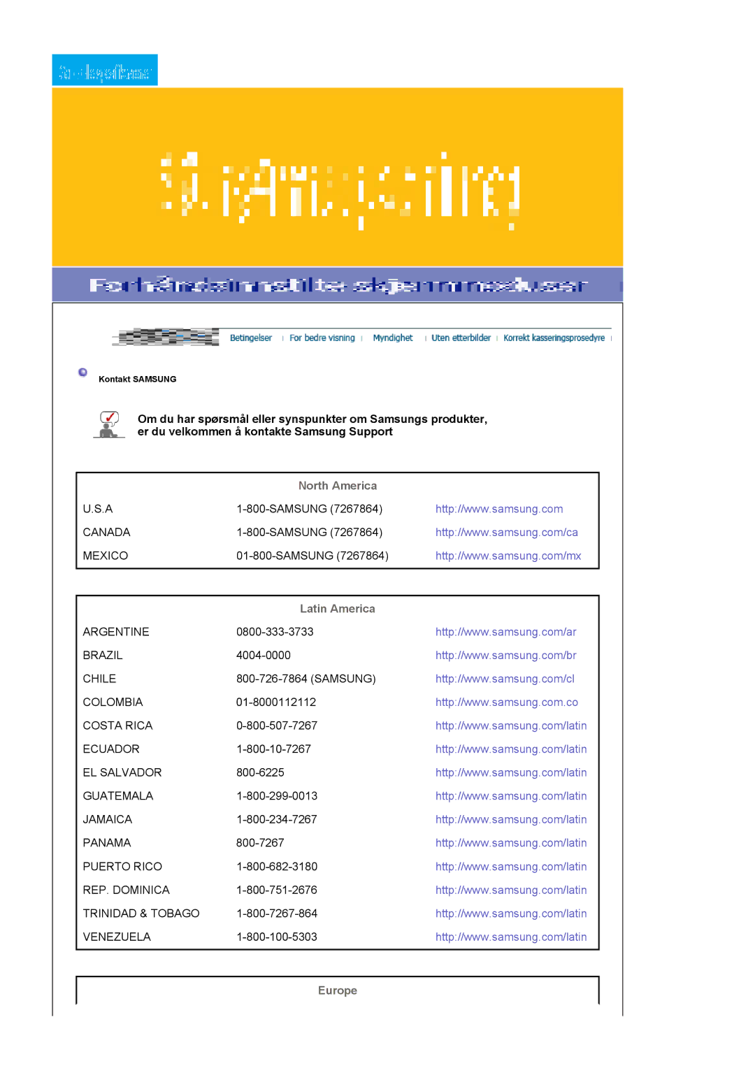 Samsung LS19HAWCSQ/EDC, LS19HAWCSH/EDC manual North America, Latin America, Europe 