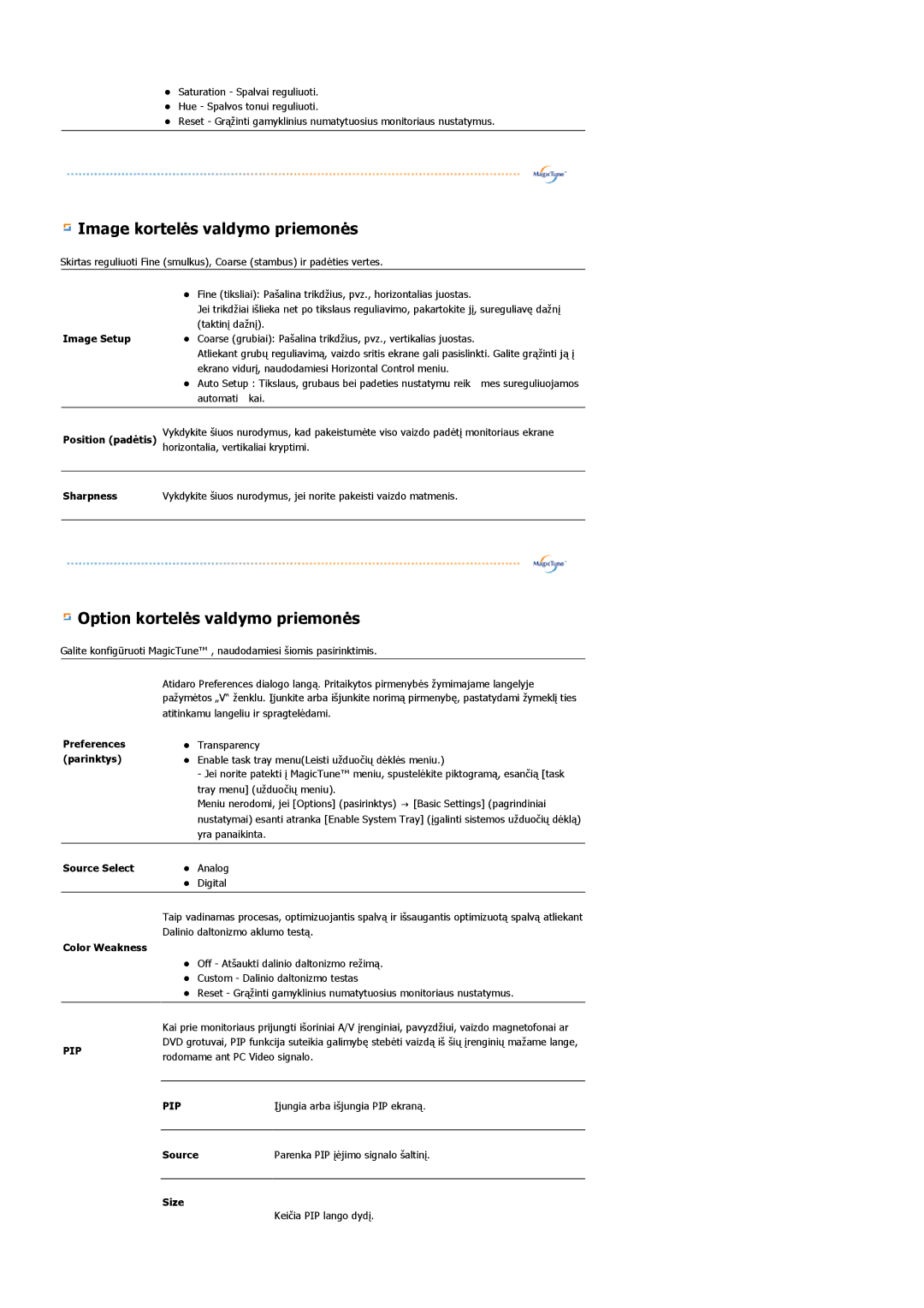 Samsung LS19HAWCSQ/EDC, LS19HAWCSH/EDC manual Image kortelės valdymo priemonės 