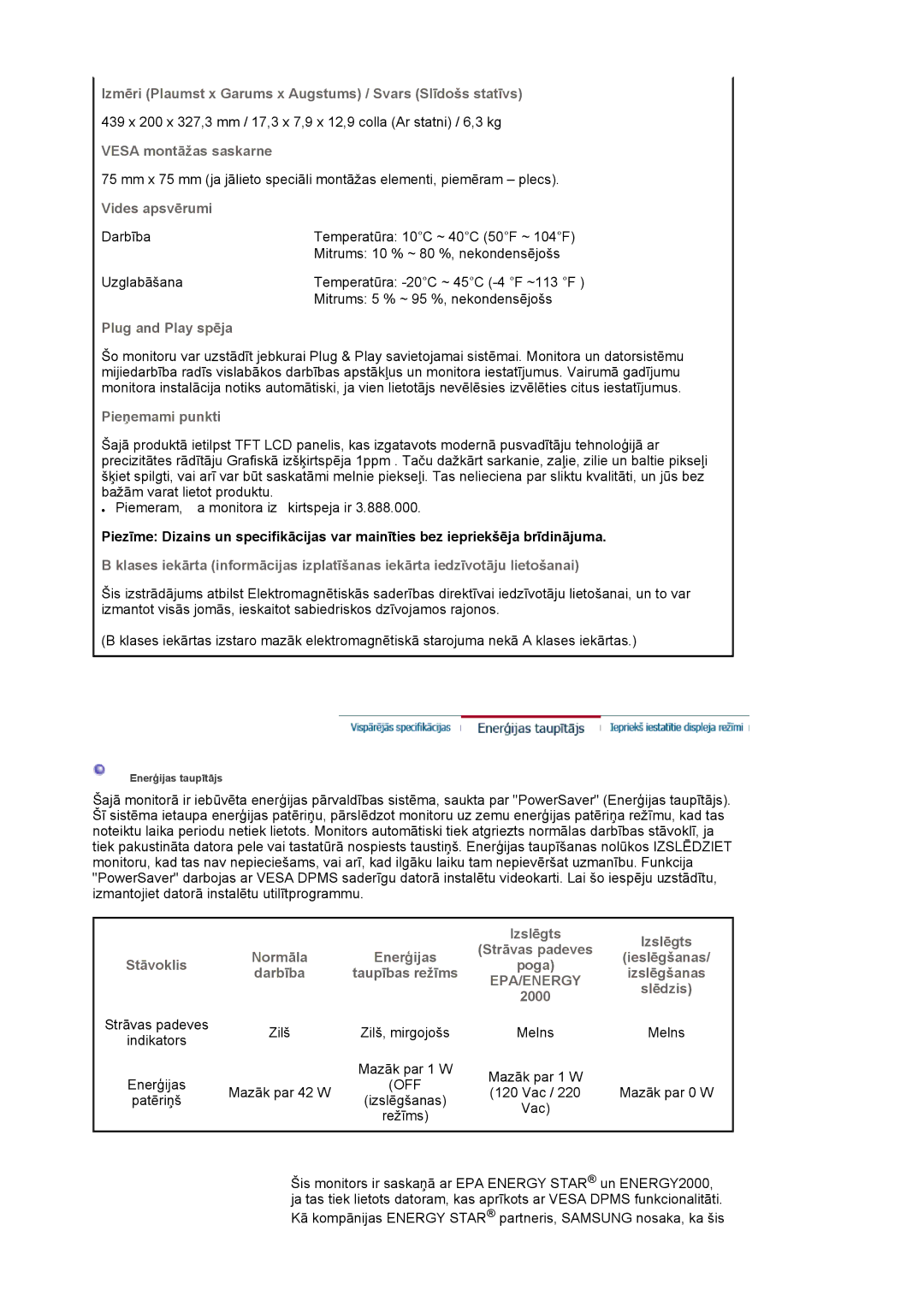 Samsung LS19HAWCSH/EDC, LS19HAWCSQ/EDC manual Epa/Energy 