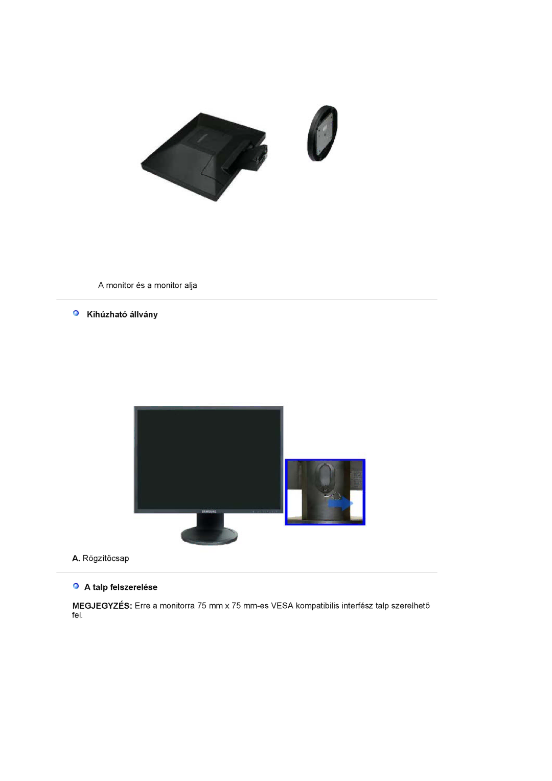 Samsung LS19HAWCSH/EDC, LS19HAWCSQ/EDC manual Kihúzható állvány, Talp felszerelése 