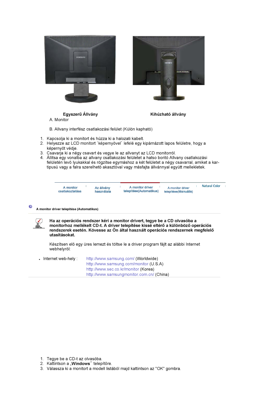 Samsung LS19HAWCSQ/EDC, LS19HAWCSH/EDC manual Egyszerű Állvány Kihúzható állvány 