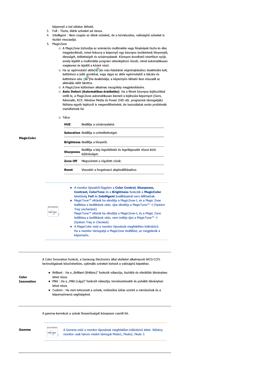 Samsung LS19HAWCSQ/EDC, LS19HAWCSH/EDC manual MagicColor, Innovation, Gamma 