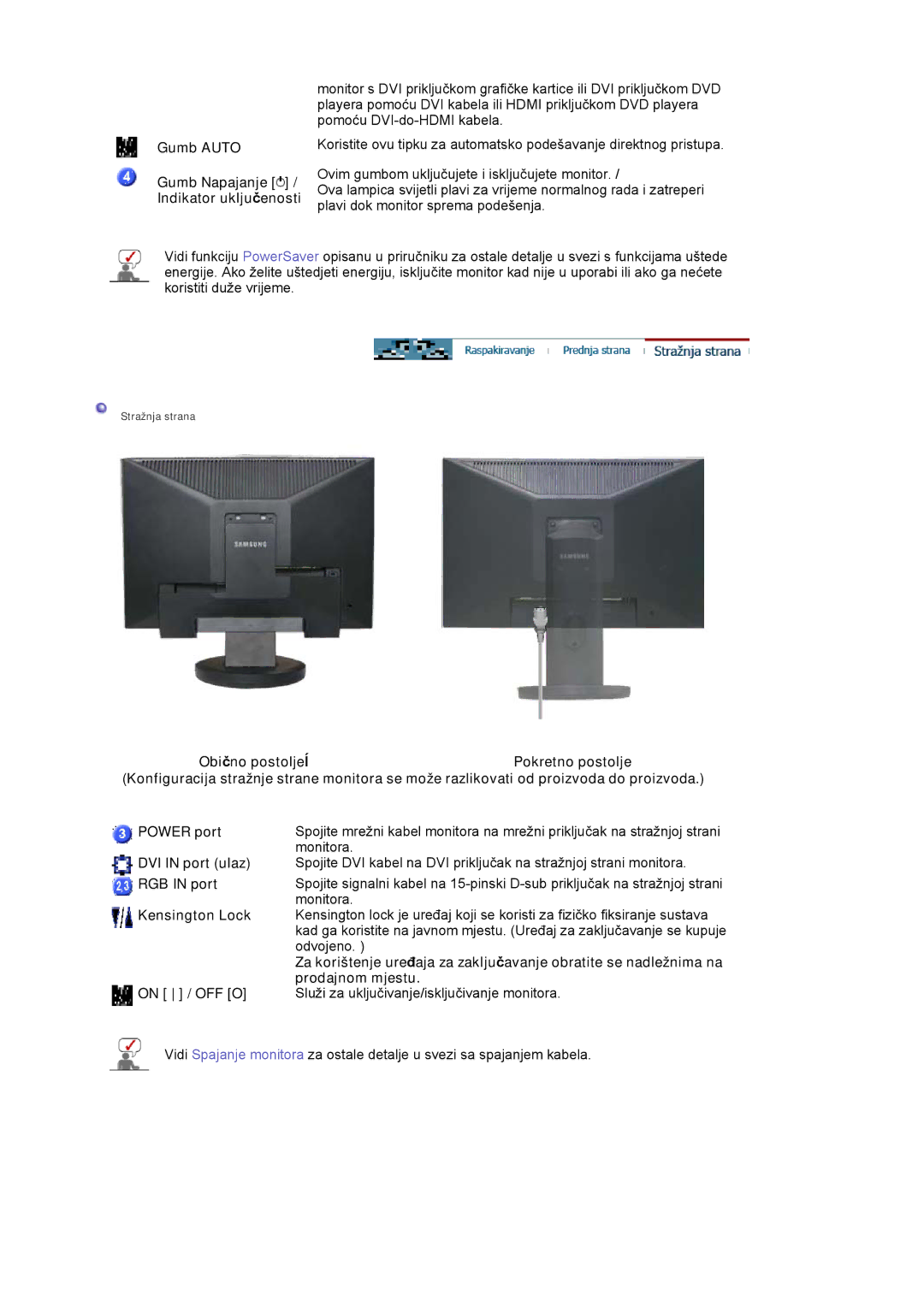 Samsung LS19HAWCSQ/EDC, LS19HAWCSH/EDC manual Gumb Auto Gumb Napajanje / Indikator uključenosti 