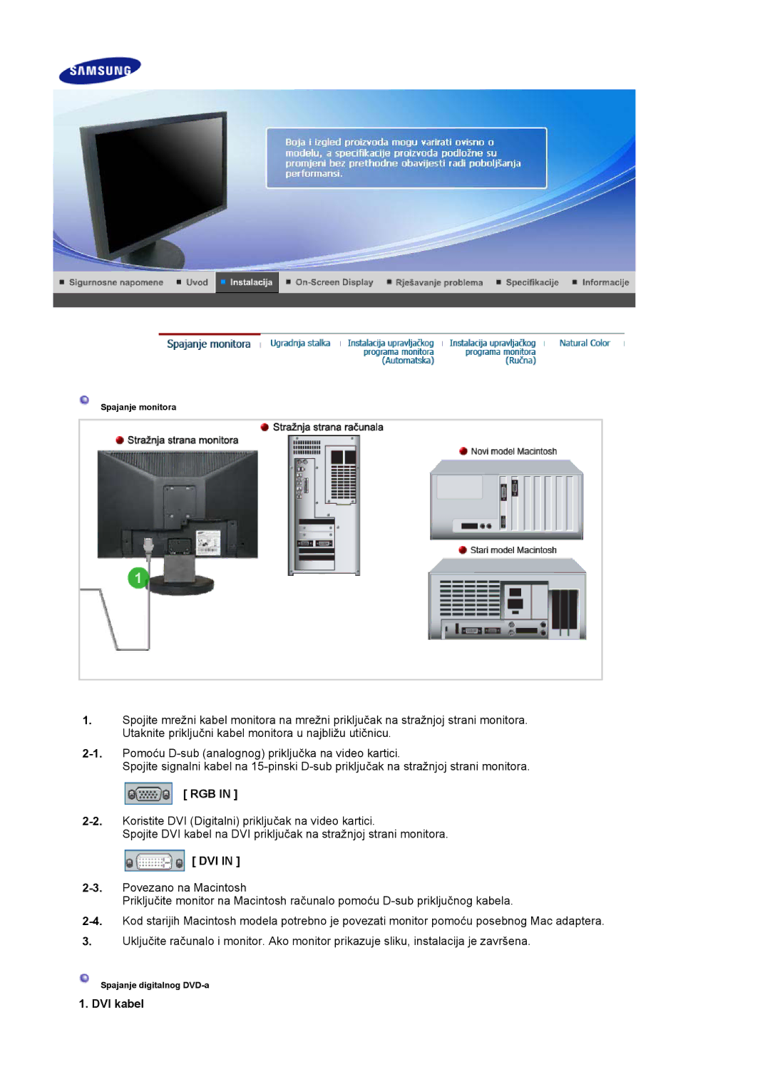 Samsung LS19HAWCSH/EDC, LS19HAWCSQ/EDC manual Rgb, Dvi, DVI kabel 