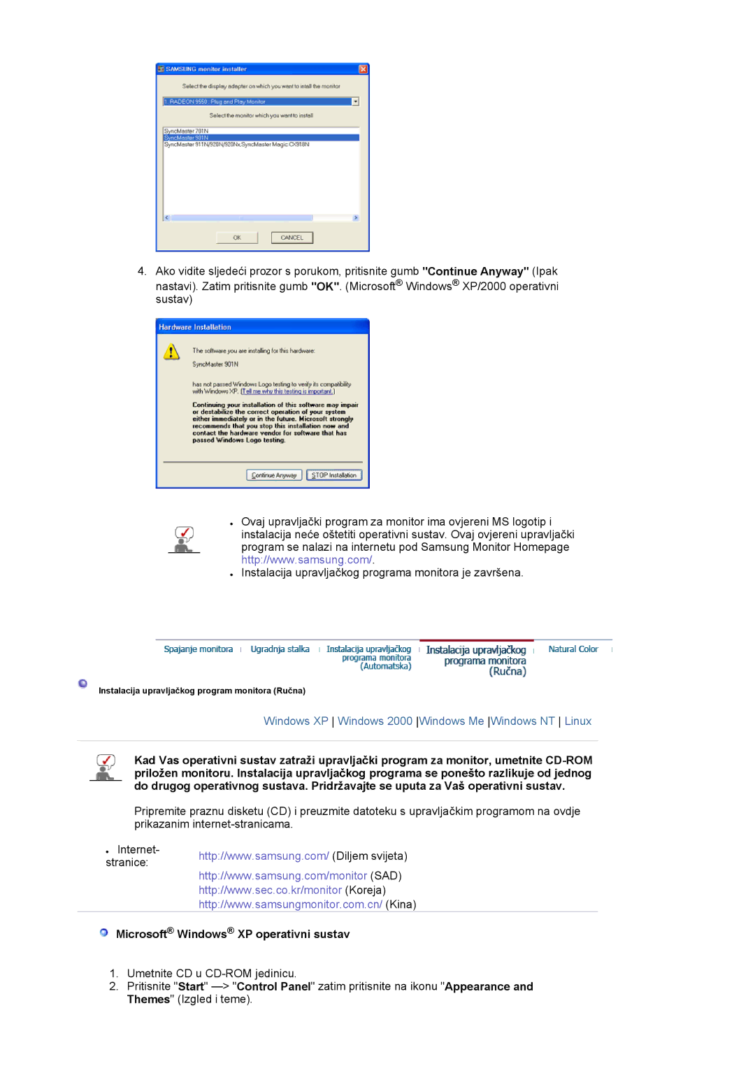 Samsung LS19HAWCSH/EDC, LS19HAWCSQ/EDC manual Microsoft Windows XP operativni sustav 