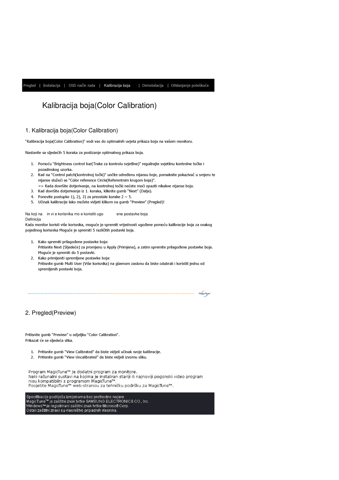 Samsung LS19HAWCSQ/EDC, LS19HAWCSH/EDC manual Kalibracija bojaColor Calibration 