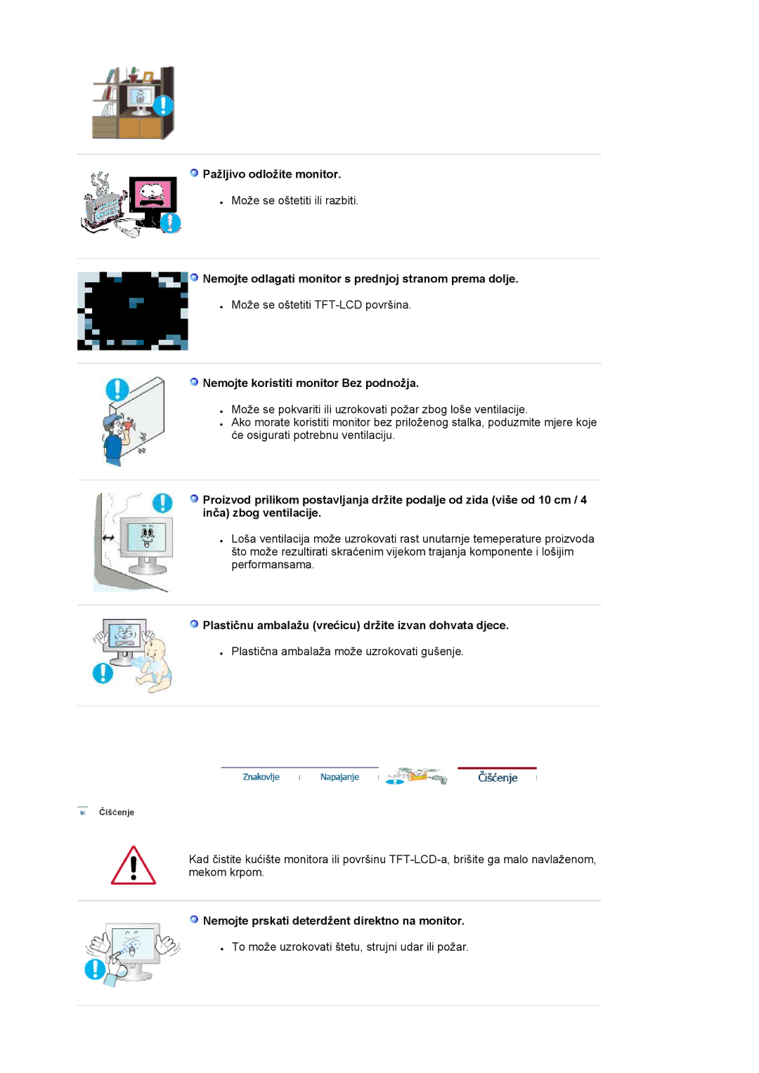 Samsung LS19HAWCSQ/EDC, LS19HAWCSH/EDC Pažljivo odložite monitor, Nemojte odlagati monitor s prednjoj stranom prema dolje 