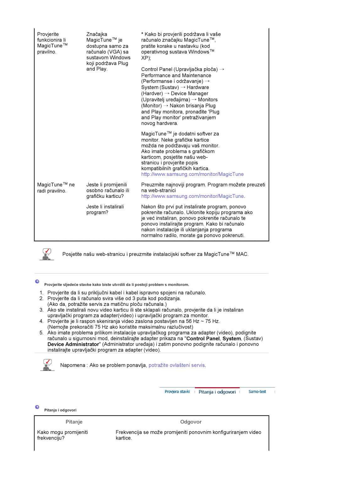 Samsung LS19HAWCSH/EDC, LS19HAWCSQ/EDC manual Pitanje Odgovor 