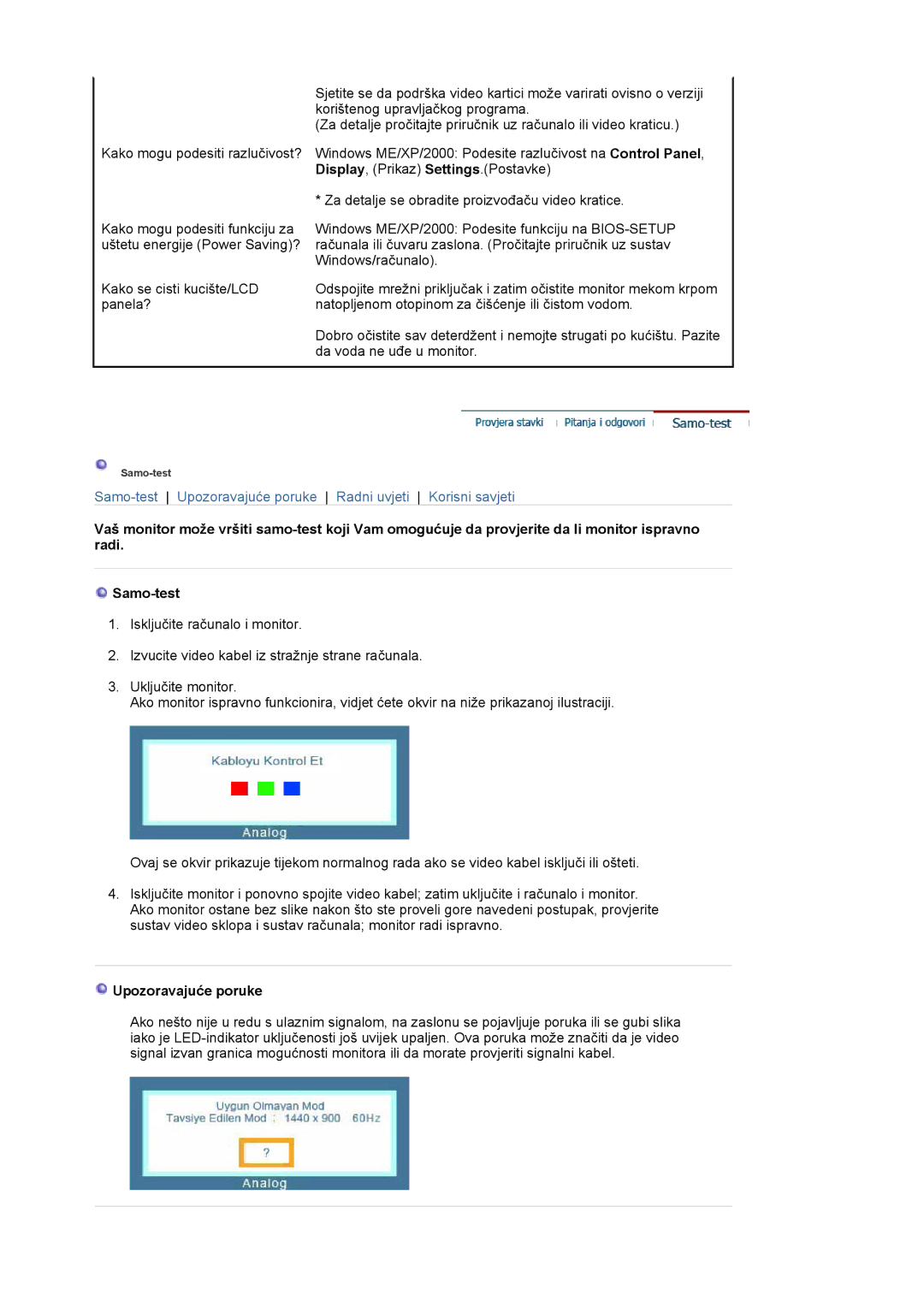 Samsung LS19HAWCSQ/EDC, LS19HAWCSH/EDC manual Upozoravajuće poruke 