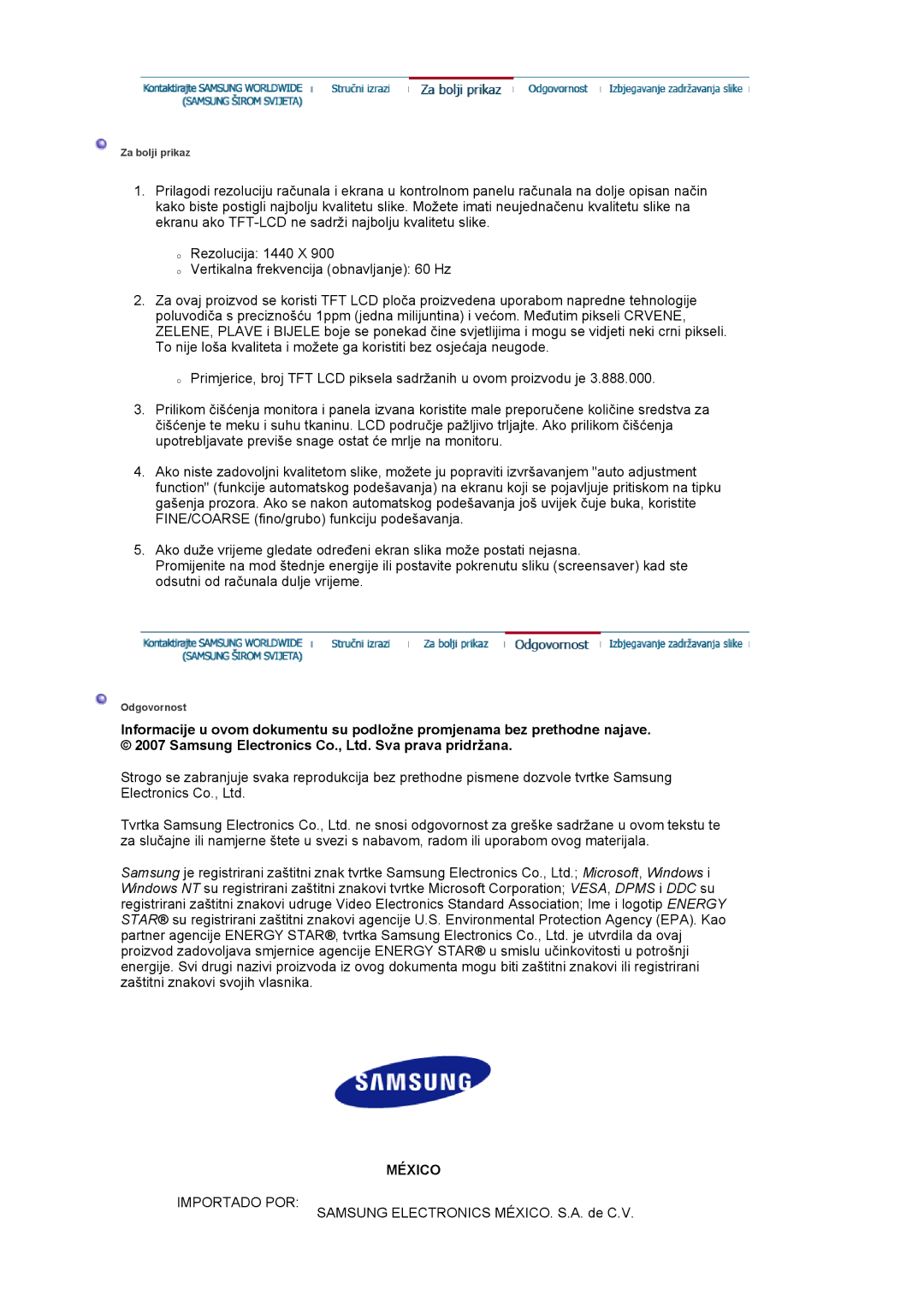 Samsung LS19HAWCSH/EDC, LS19HAWCSQ/EDC manual México 