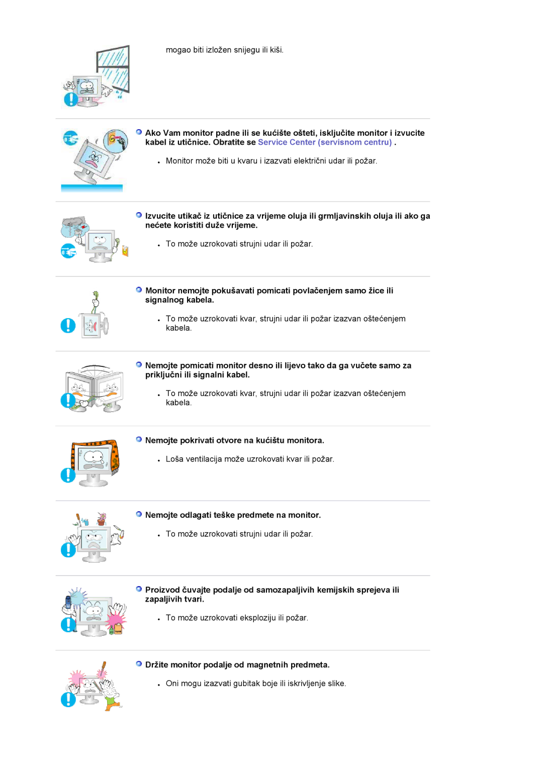 Samsung LS19HAWCSQ/EDC manual Nemojte pokrivati otvore na kućištu monitora, Nemojte odlagati teške predmete na monitor 