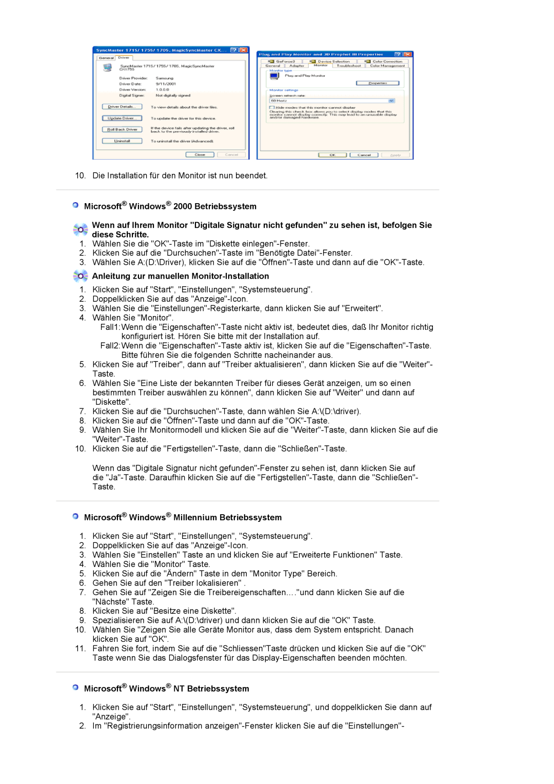 Samsung LS19HAWCSQ/EDC, LS19HAWCSH/EDC Microsoft Windows 2000 Betriebssystem, Anleitung zur manuellen Monitor-Installation 