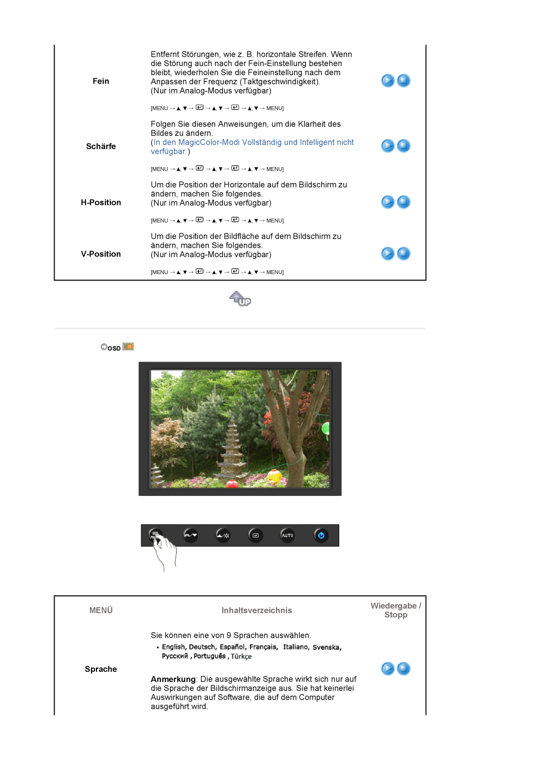 Samsung LS19HAWCSQ/EDC, LS19HAWCSH/EDC manual Fein Schärfe H-Position V-Position, Sprache 