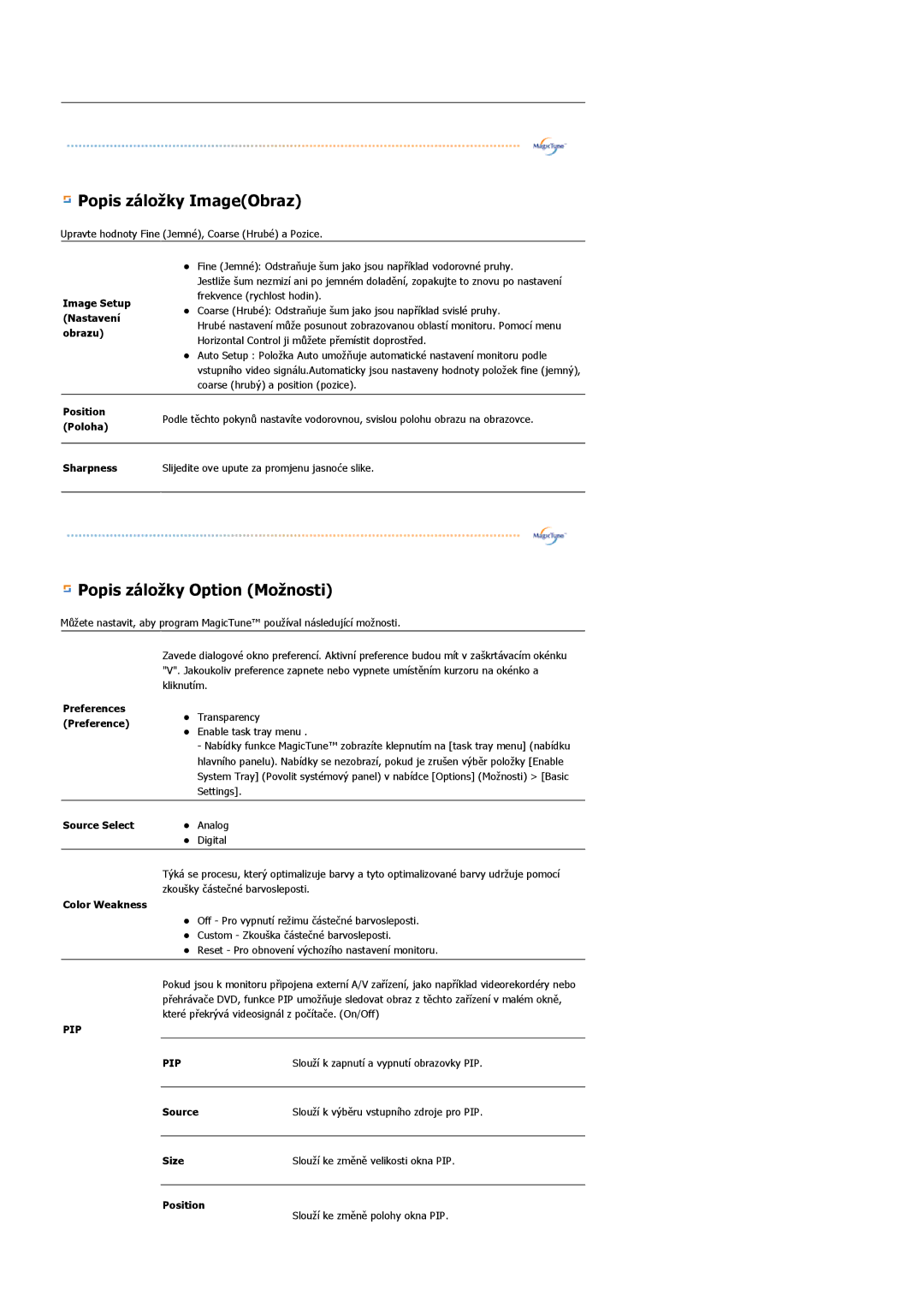 Samsung LS19HAWCSH/EDC manual Popis záložky ImageObraz 