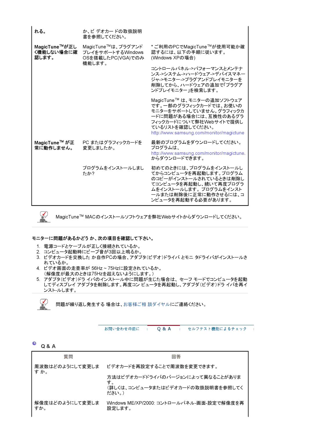 Samsung LS17HAXKBV/XSJ, LS19HAXKBH/XSJ manual れる。, く機能しない場合に確, 認します。, 常に動作しません。 変更しましたか。, モニタ一に問題があるかどう か、次の項目を確認して下さい。 