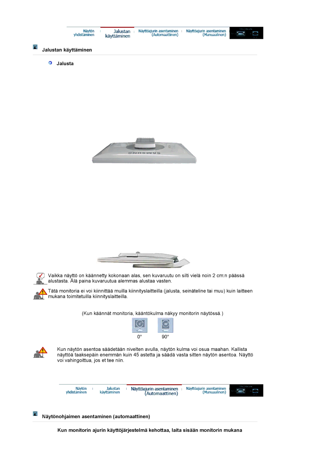 Samsung LS19HJDQFK/EDC manual Jalustan käyttäminen 