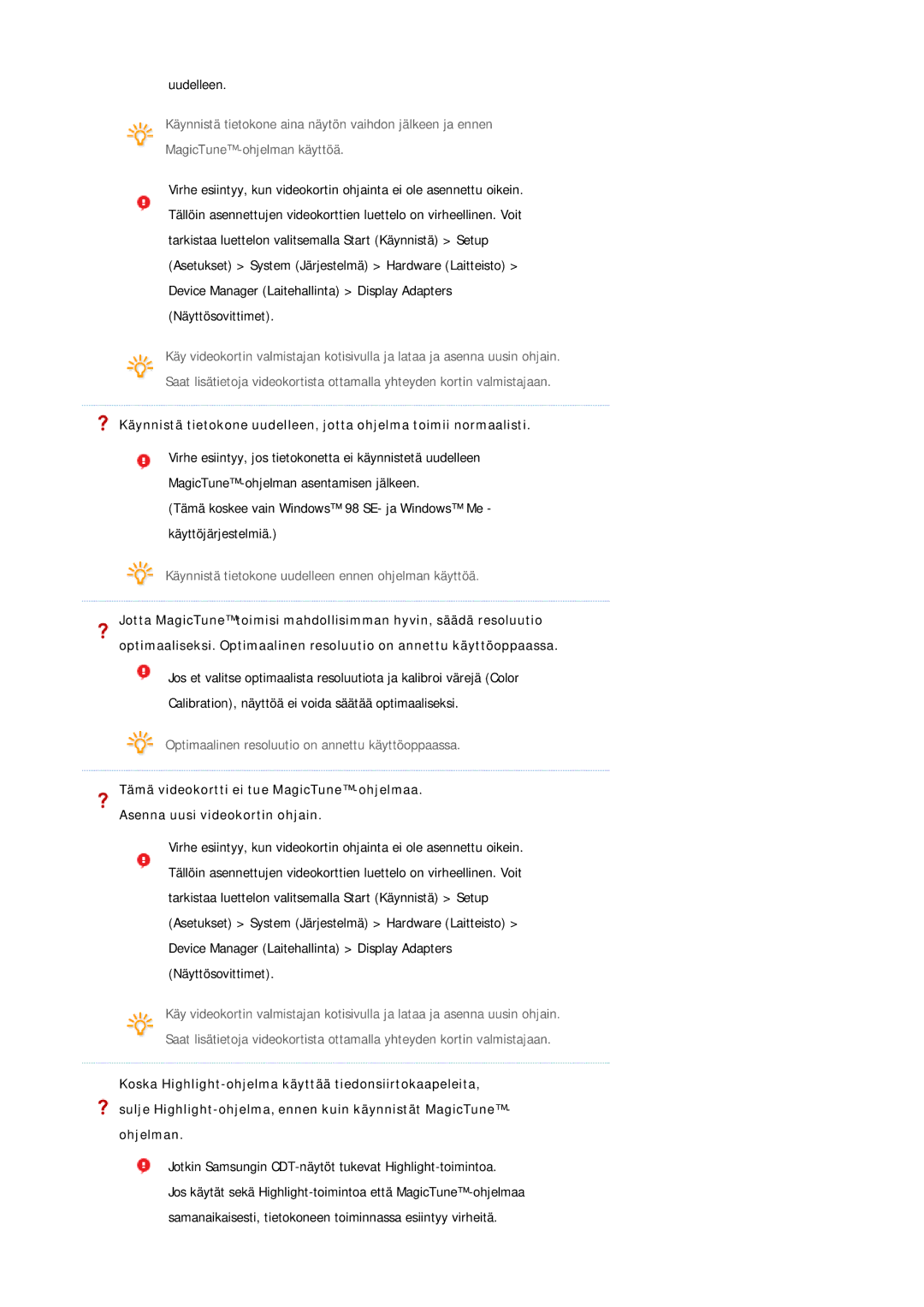 Samsung LS19HJDQFK/EDC manual Optimaalinen resoluutio on annettu käyttöoppaassa 