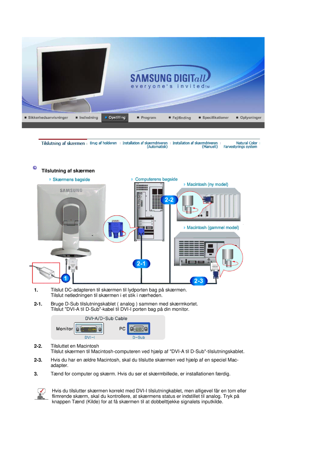 Samsung LS19HJDQFK/EDC manual Tilslutning af skærmen 