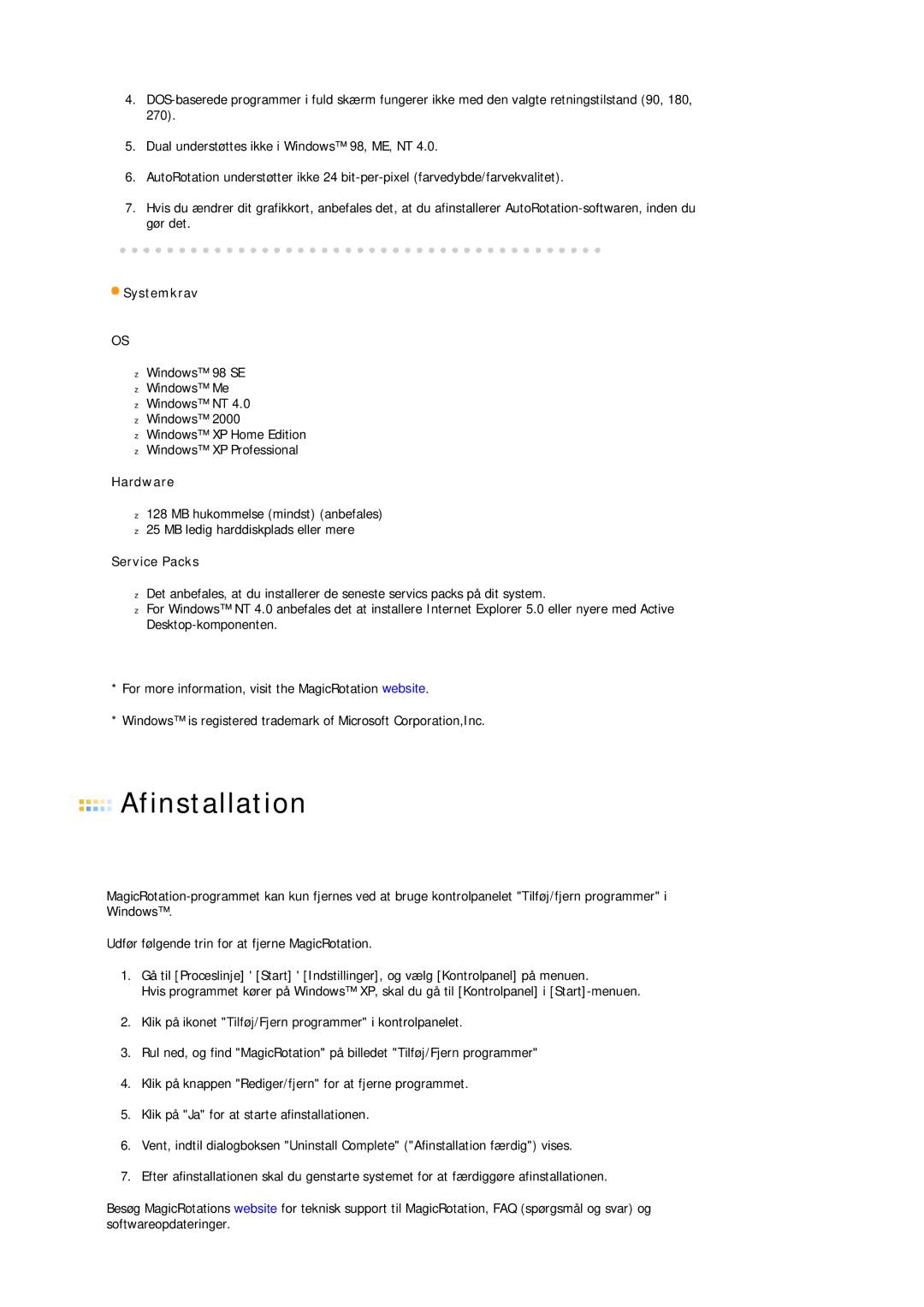 Samsung LS19HJDQFK/EDC manual Systemkrav, Service Packs 