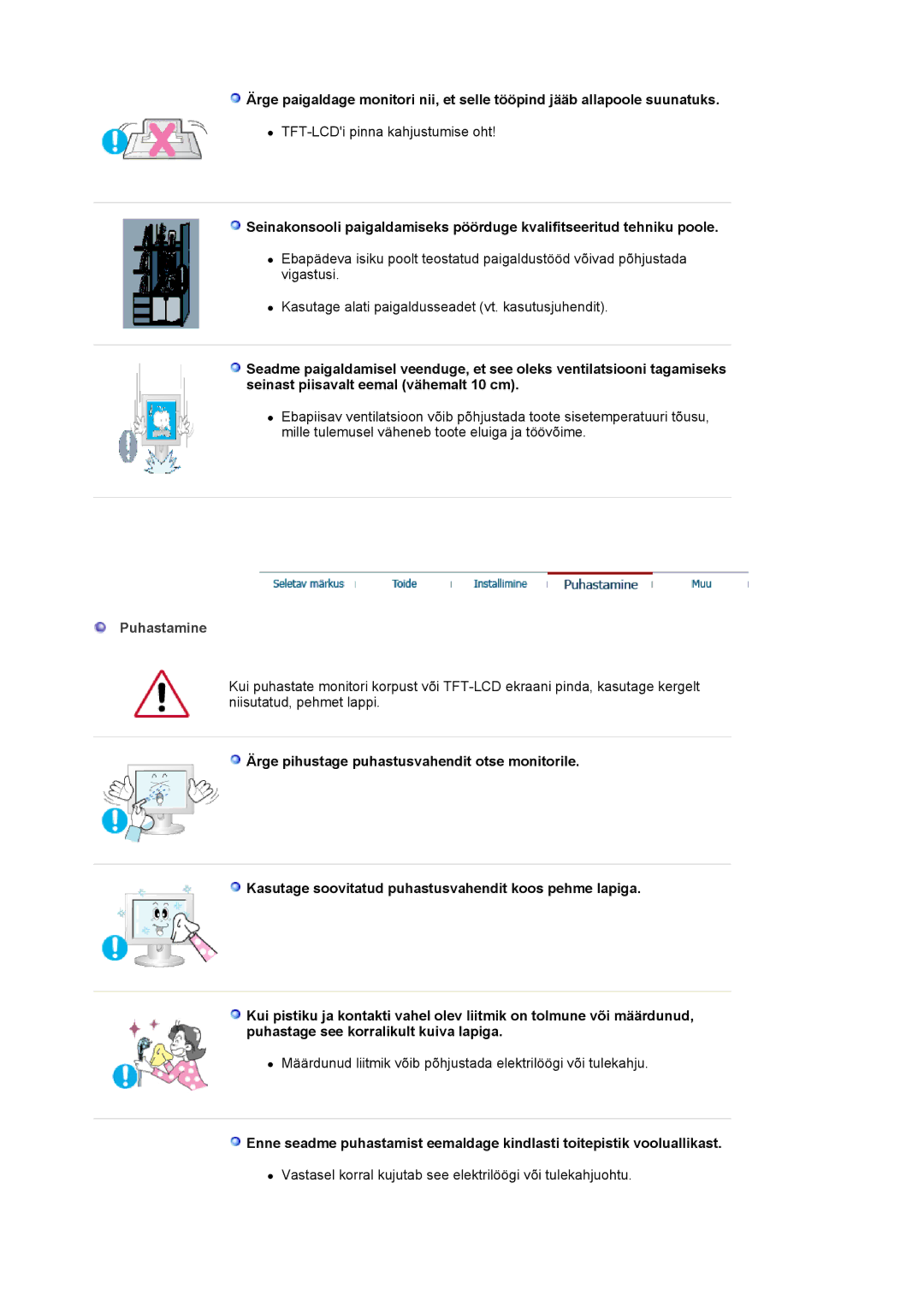 Samsung LS19HJDQFK/EDC manual Puhastamine 