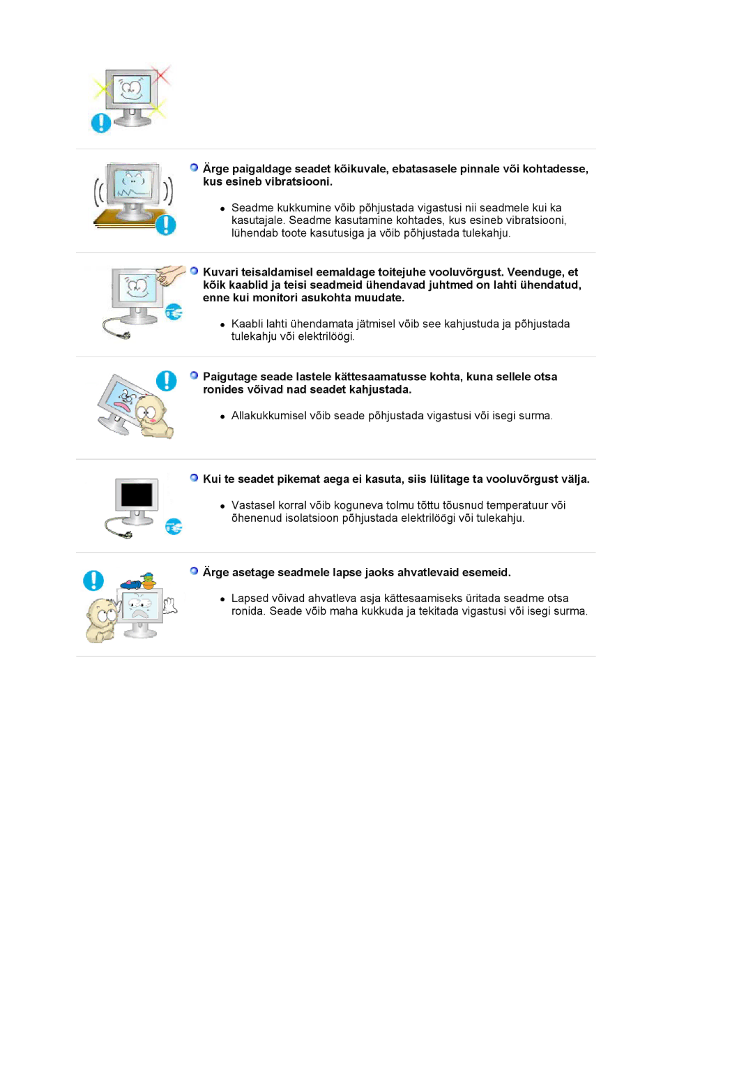 Samsung LS19HJDQFK/EDC manual Ärge asetage seadmele lapse jaoks ahvatlevaid esemeid 