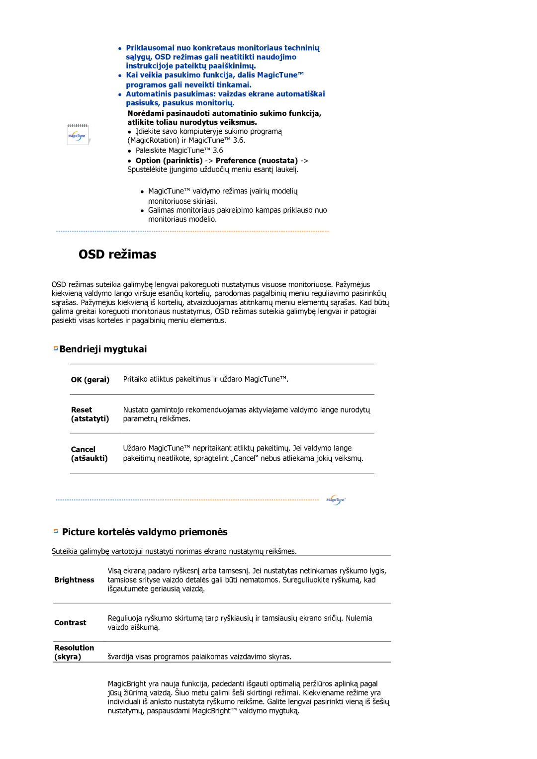 Samsung LS19HJDQFK/EDC manual Contrast, Resolution Skyra 