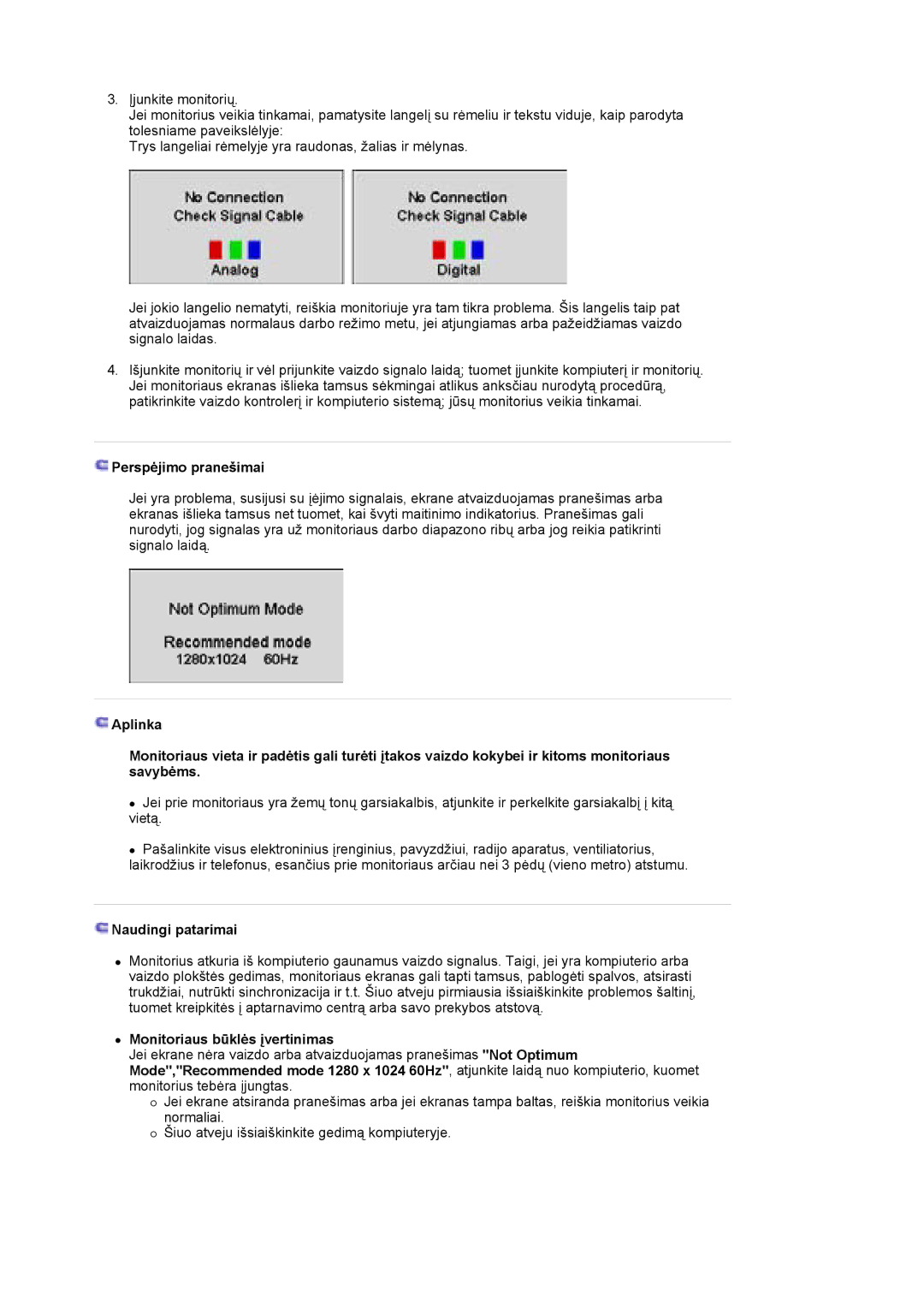 Samsung LS19HJDQFK/EDC manual Perspėjimo pranešimai, Naudingi patarimai, Monitoriaus būklės įvertinimas 