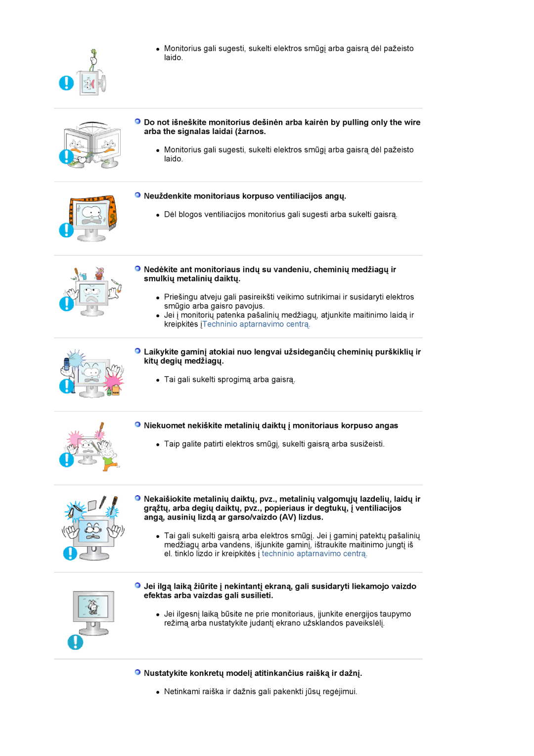 Samsung LS19HJDQFK/EDC manual Neuždenkite monitoriaus korpuso ventiliacijos angų 