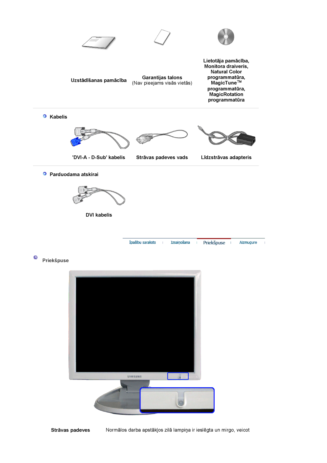 Samsung LS19HJDQFK/EDC manual Priekšpuse 