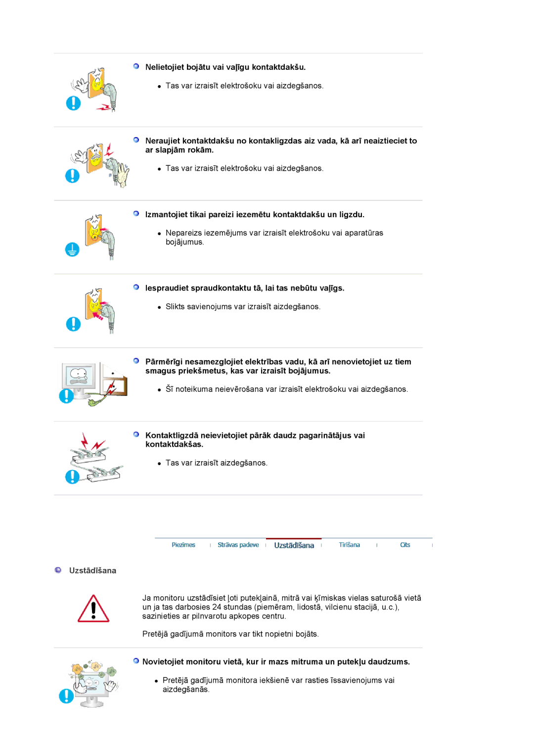 Samsung LS19HJDQFK/EDC Nelietojiet bojātu vai vaļīgu kontaktdakšu, Iespraudiet spraudkontaktu tā, lai tas nebūtu vaļīgs 