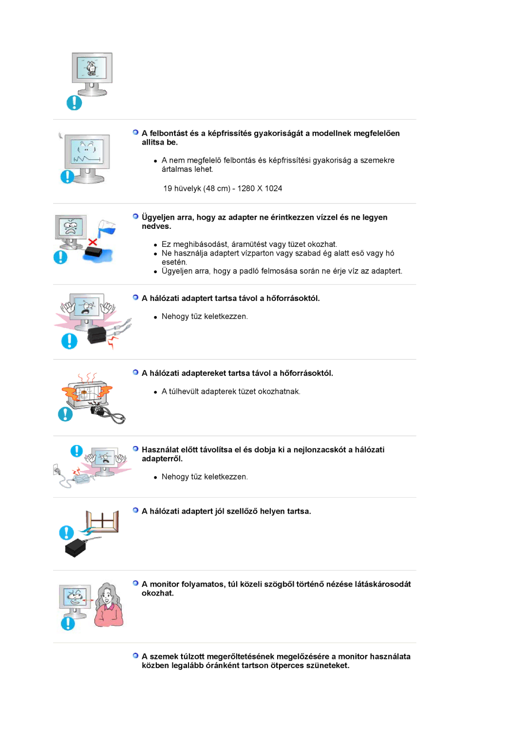 Samsung LS19HJDQFK/EDC manual Túlhevült adapterek tüzet okozhatnak 