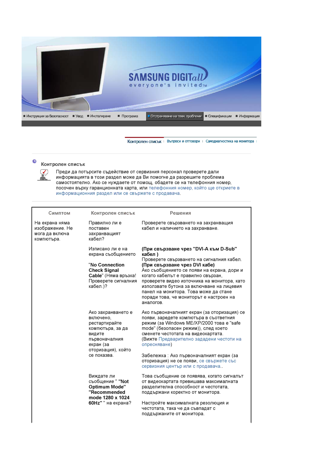 Samsung LS17HJDQFV/EDC, LS19HJDQFV/EDC, LS17HJDQHV/EDC, LS19HJDQHV/EDC manual Контролен списък 