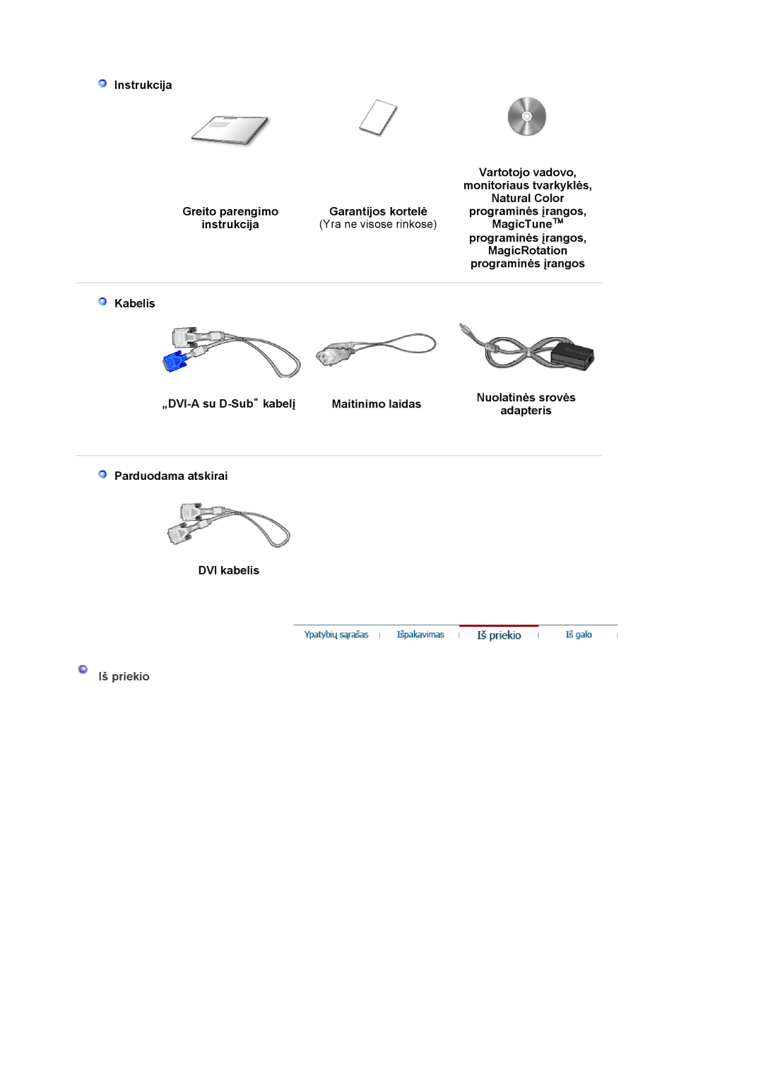 Samsung LS17HJDQFV/EDC, LS19HJDQFV/EDC manual MagicTune, MagicRotation, Parduodama atskirai DVI kabelis, Iš priekio 