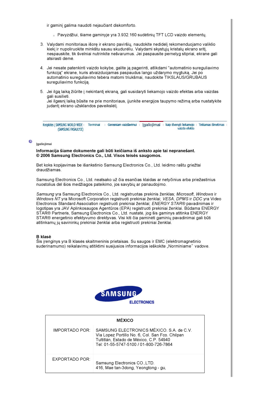 Samsung LS17HJDQFV/EDC, LS19HJDQFV/EDC, LS17HJDQHV/EDC, LS19HJDQHV/EDC manual Klasė, México 