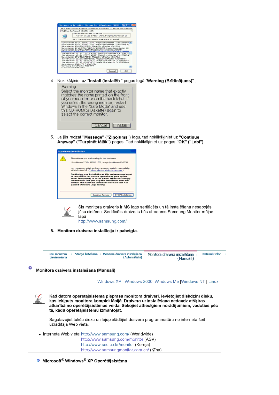 Samsung LS17HJDQHV/EDC, LS19HJDQFV/EDC, LS19HJDQHV/EDC, LS17HJDQFV/EDC manual Microsoft Windows XP Operētājsistēma 